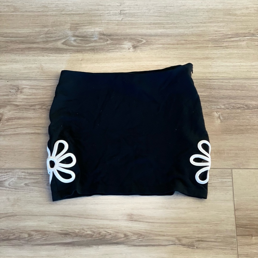 Black Mini Skirt with White Flowers